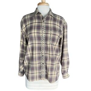 FURST Of A KIND Stylish Fanel Button-Down Shirt -Beige and Brown Size Small